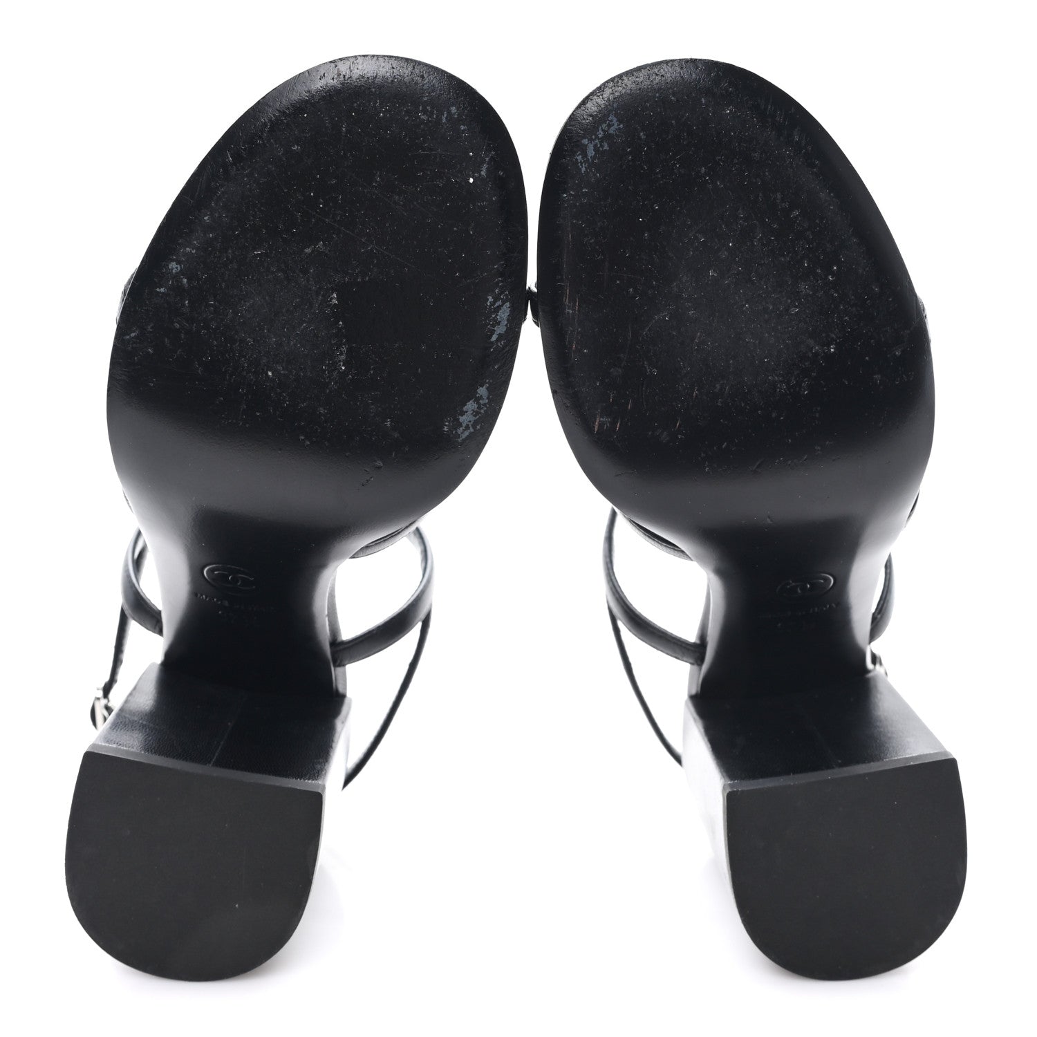 Chanel Laminated Lambskin Pearl CC Sandals 37.5 Black 1802544