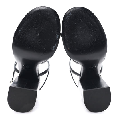 Chanel Laminated Lambskin Pearl CC Sandals 37.5 Black 6 of 9
