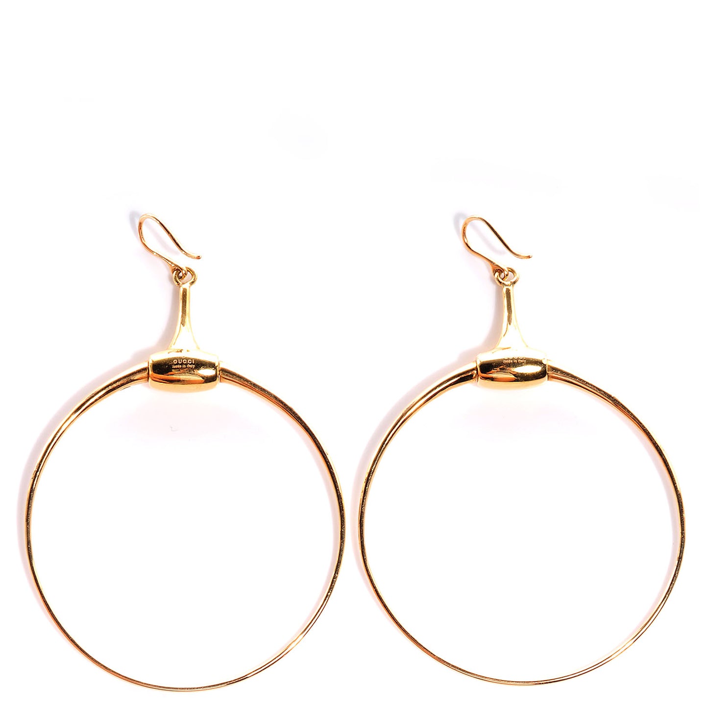 18K Yellow Gold Horsebit Drop Hoop Earrings