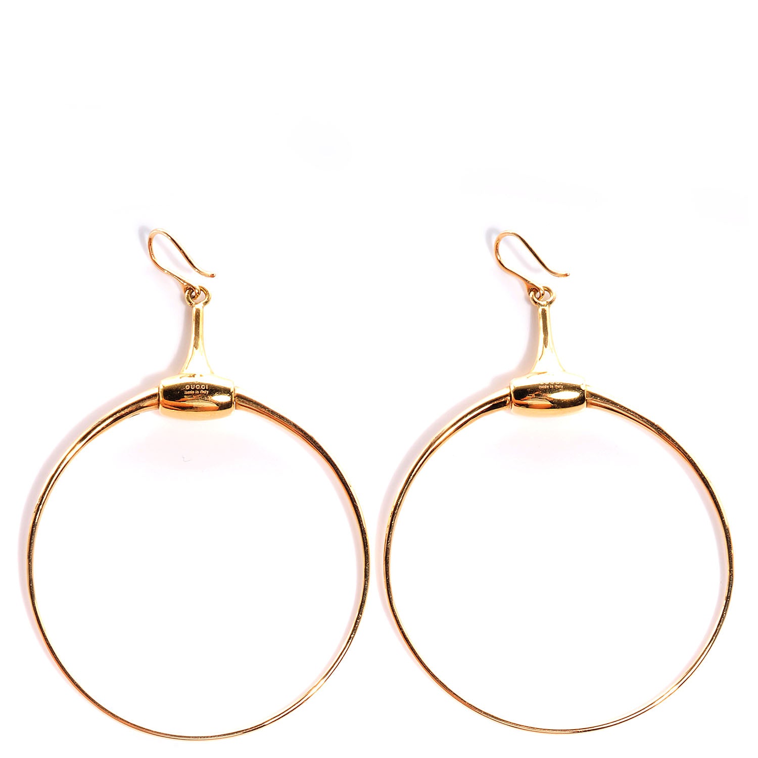 Gucci 18K Yellow Gold Horsebit Drop Hoop Earrings 1 of 5
