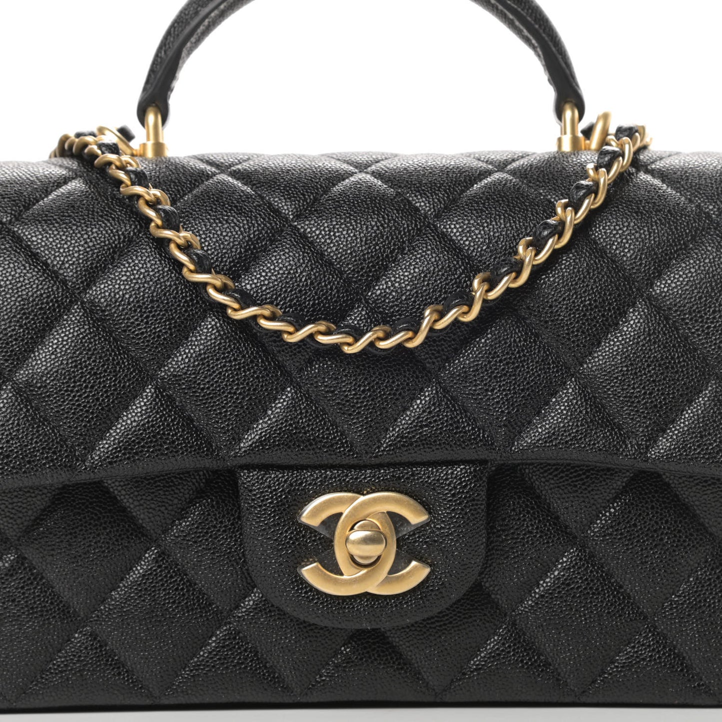 Caviar Quilted Mini Top Handle Rectangular Flap Black