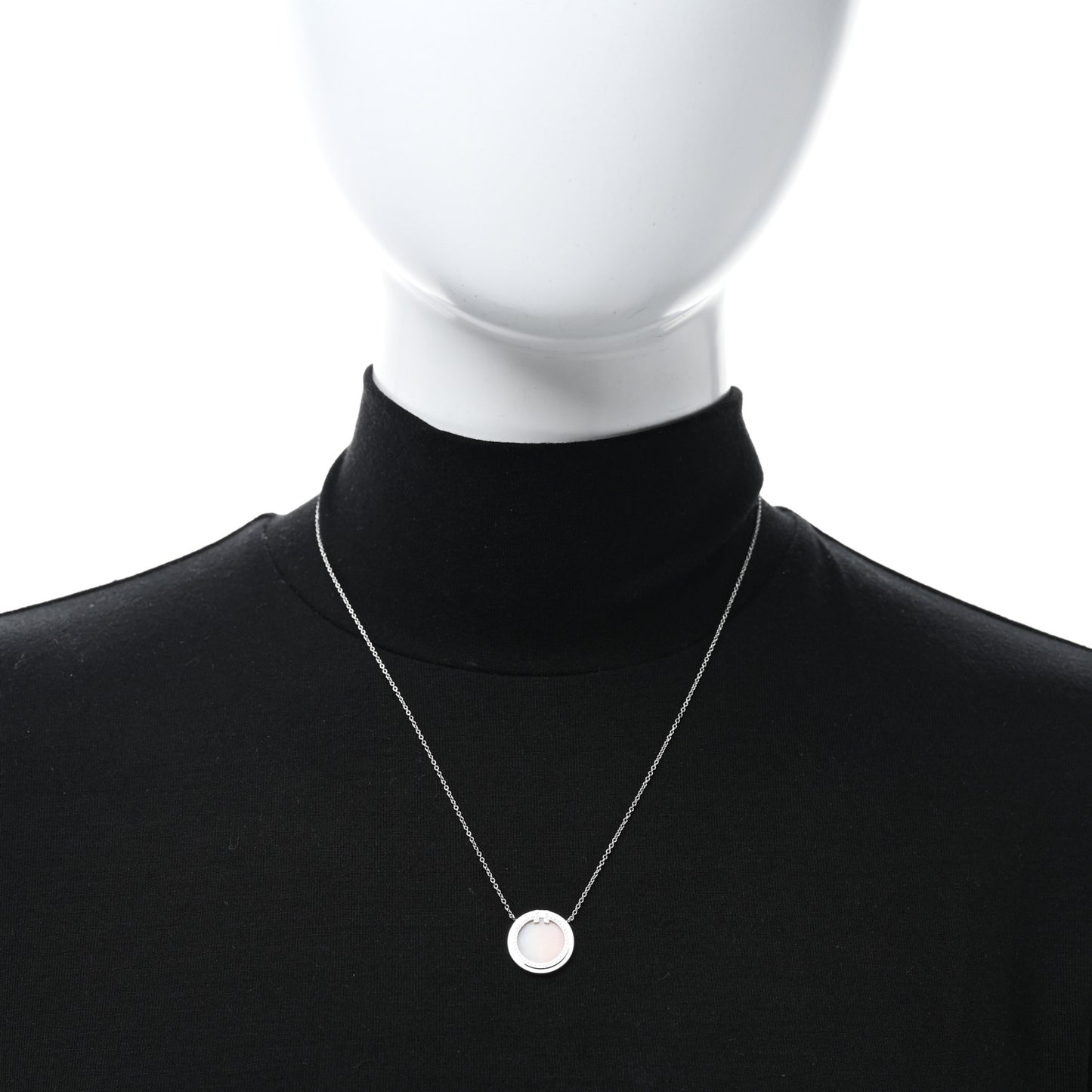 18K White Gold Diamond Pink Opal T Circle Pendant Necklace