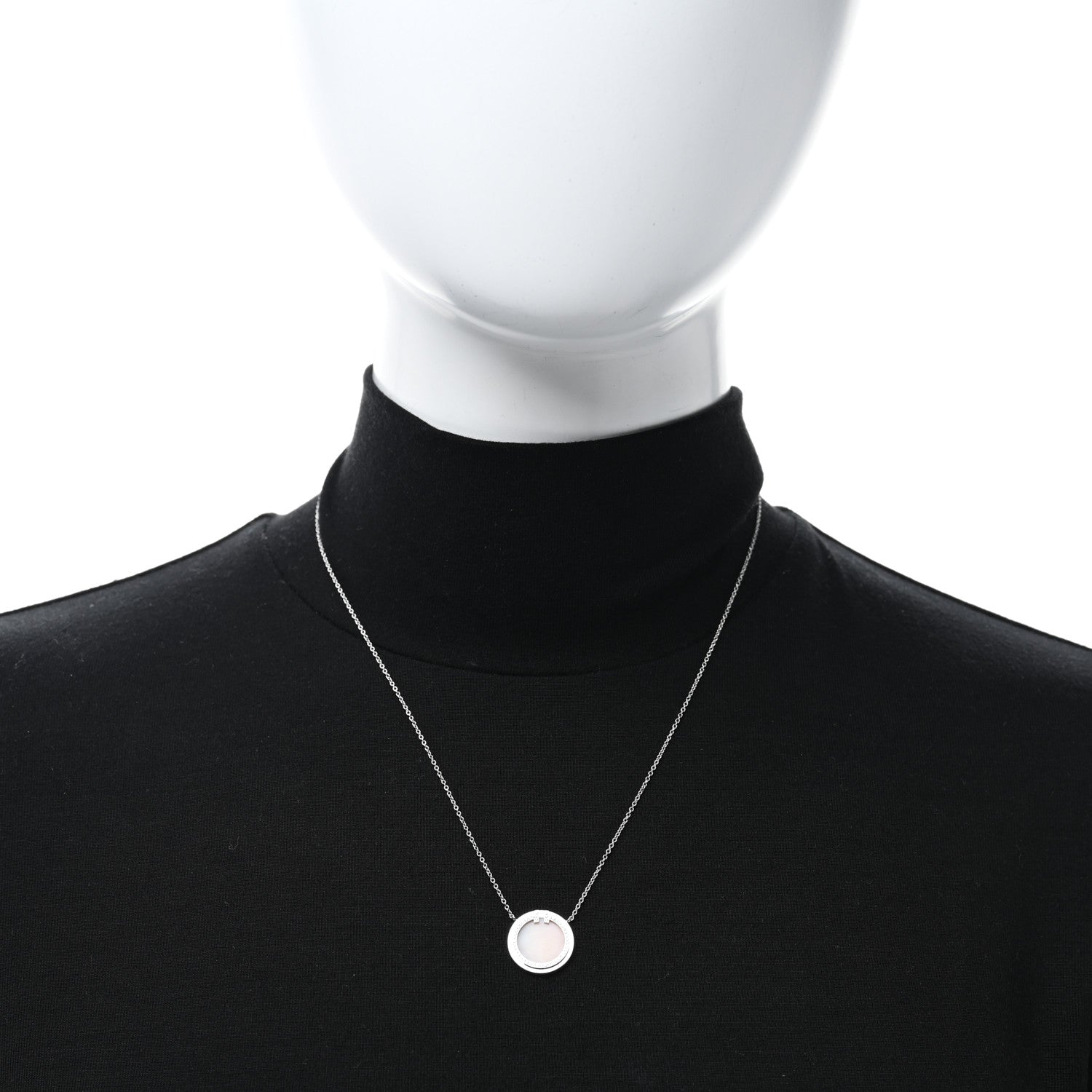 Tiffany 18K White Gold Diamond Pink Opal T Circle Pendant Necklace 2 of 5