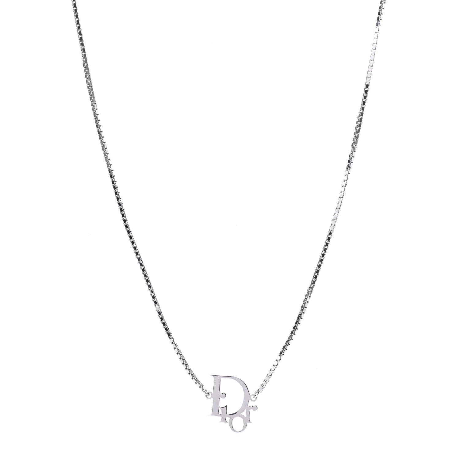 Christian Dior Metal Logo Necklace Silver 1 of 4