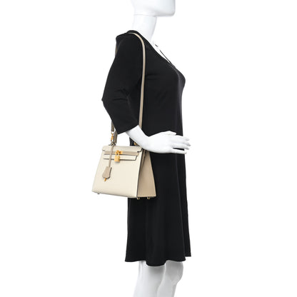 Hermes Epsom Bi-Color Horseshoe Kelly Sellier 25 Craie Trench 2 of 10