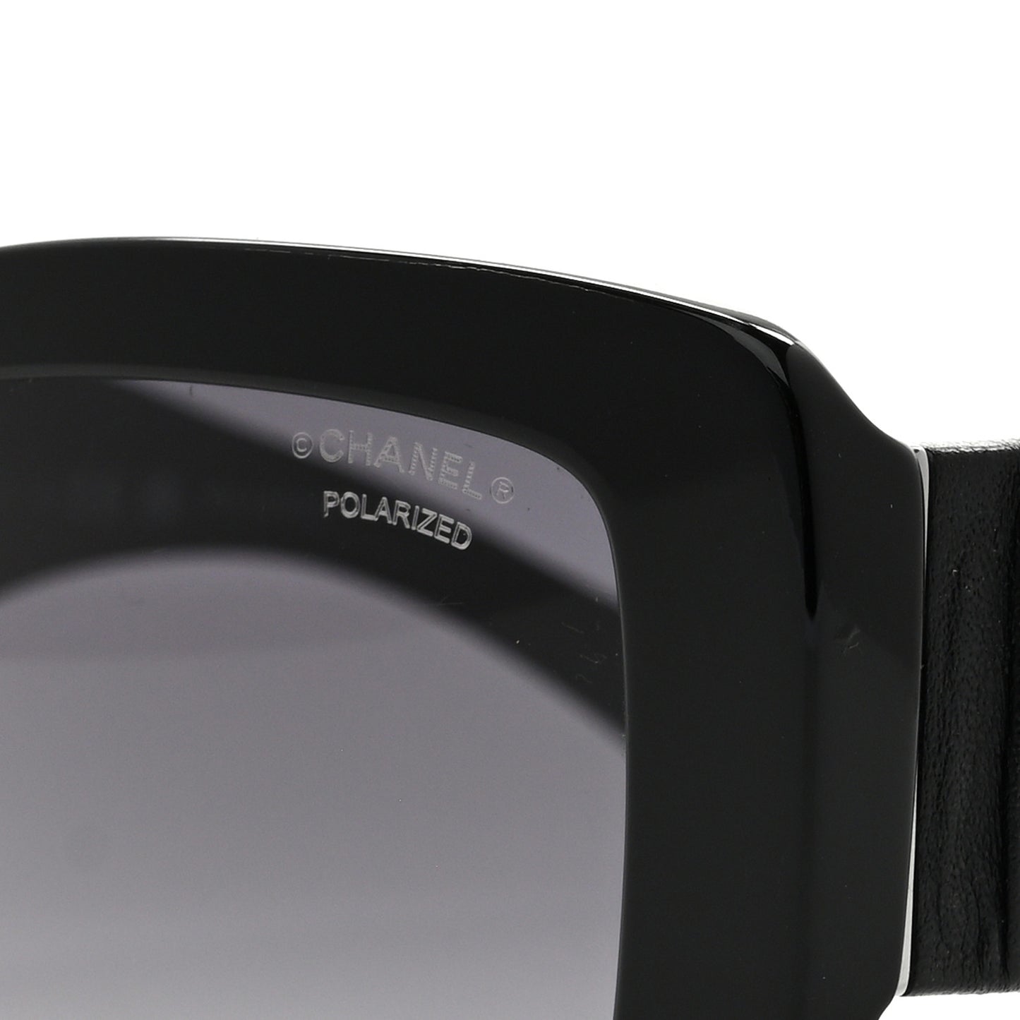 Acetate Calfskin Polarized Square Sunglasses 5473-Q Black