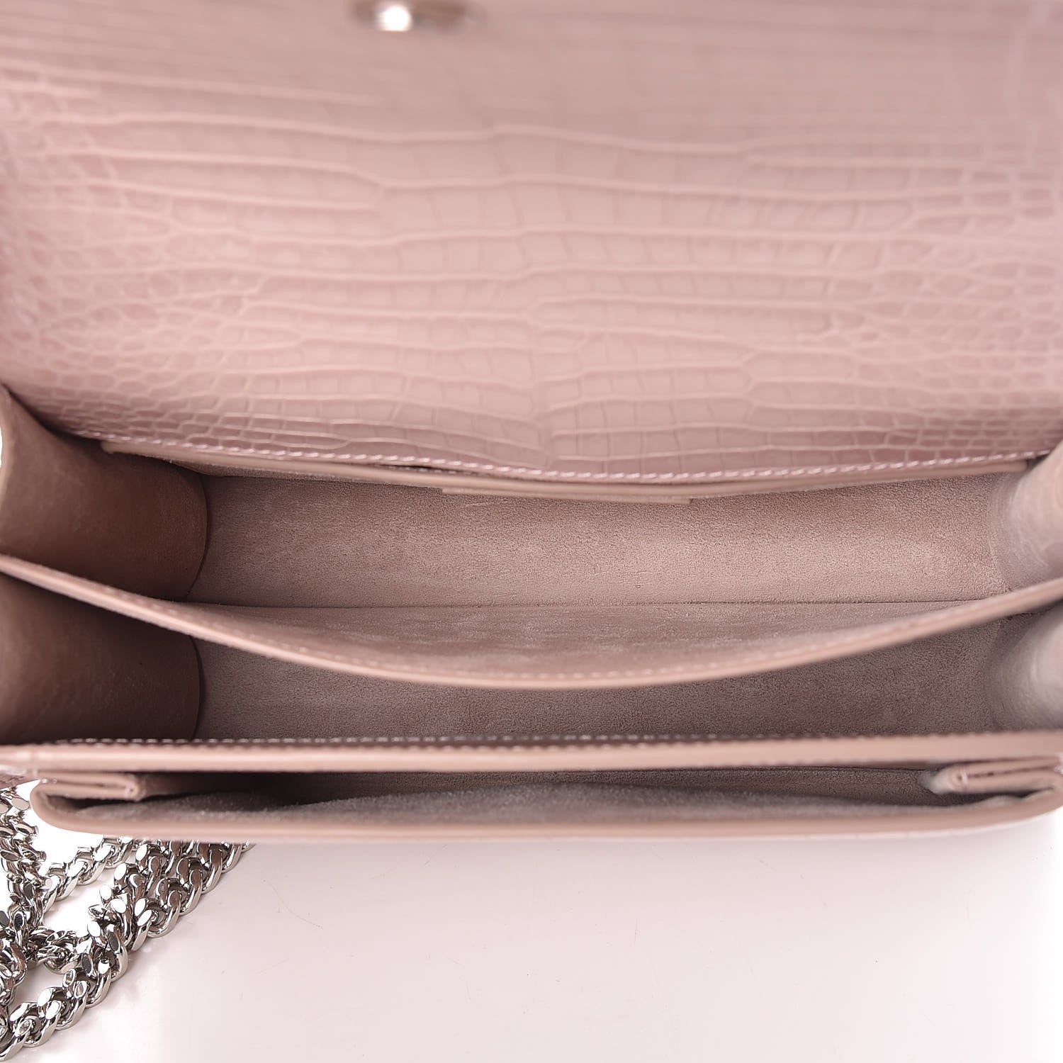 Saint Laurent Calfskin Crocodile Embossed Medium Monogram Sunset Powder Pink 7 of 10
