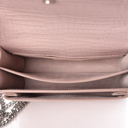 Saint Laurent Calfskin Crocodile Embossed Medium Monogram Sunset Powder Pink 7 of 10
