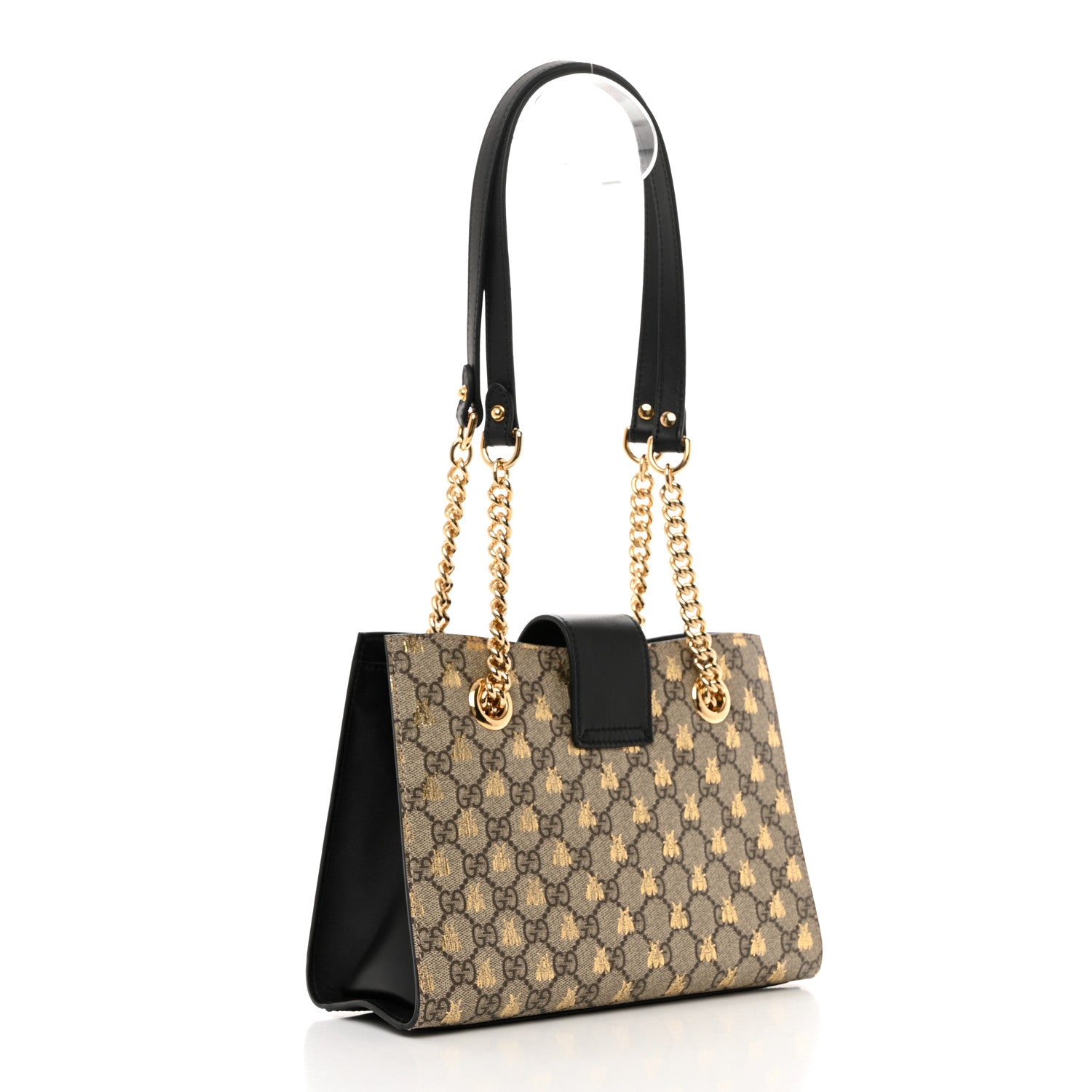 Gucci GG Supreme Monogram Bees Small Padlock Tote Beige Oro Black 2 of 11