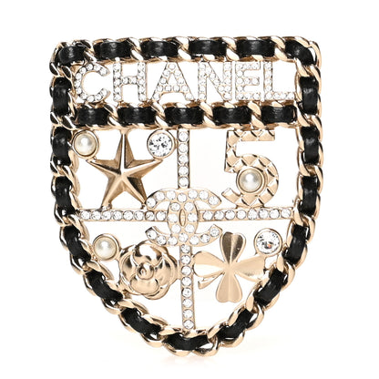 Chanel Lambskin Pearl Strass Sergeant Chanel Shield Brooch Gold 1 of 4