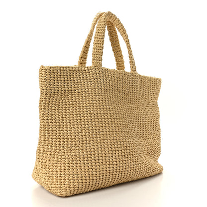 Prada Yarn Raffia Effect Crochet Embroidered Logo Tote Naturale 3 of 8