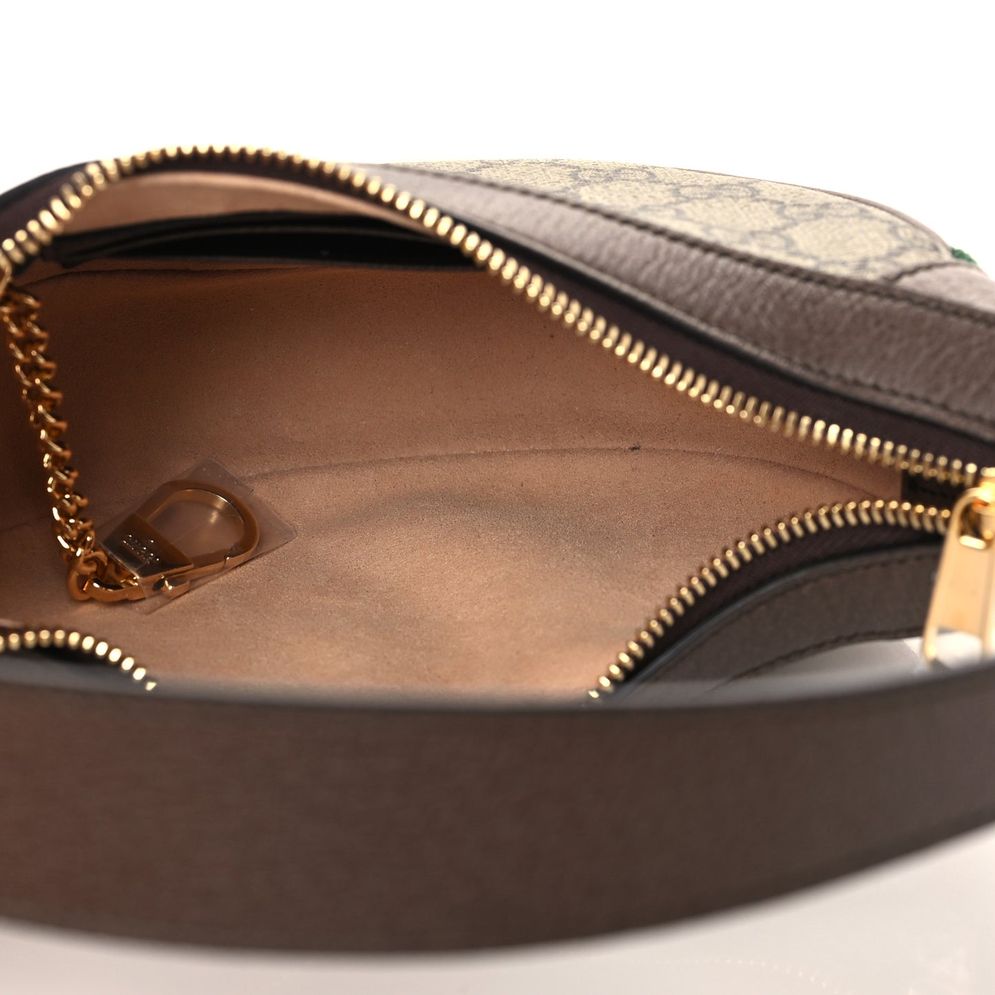 GG Supreme Monogram Textured Calfskin Web Mini Ophidia Half Moon Hobo Beige Ebony New Acero