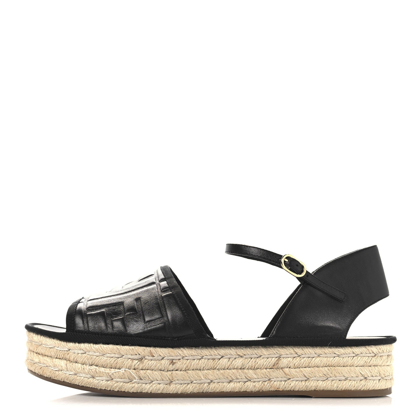 Nappa FF Embossed Espadrille Platform Sandals Black