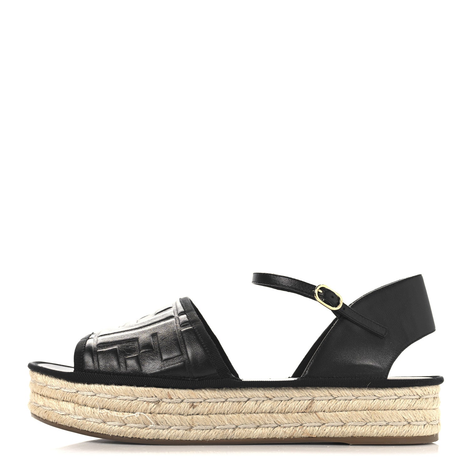 Fendi Nappa FF Embossed Espadrille Platform Sandals Black 1 of 8
