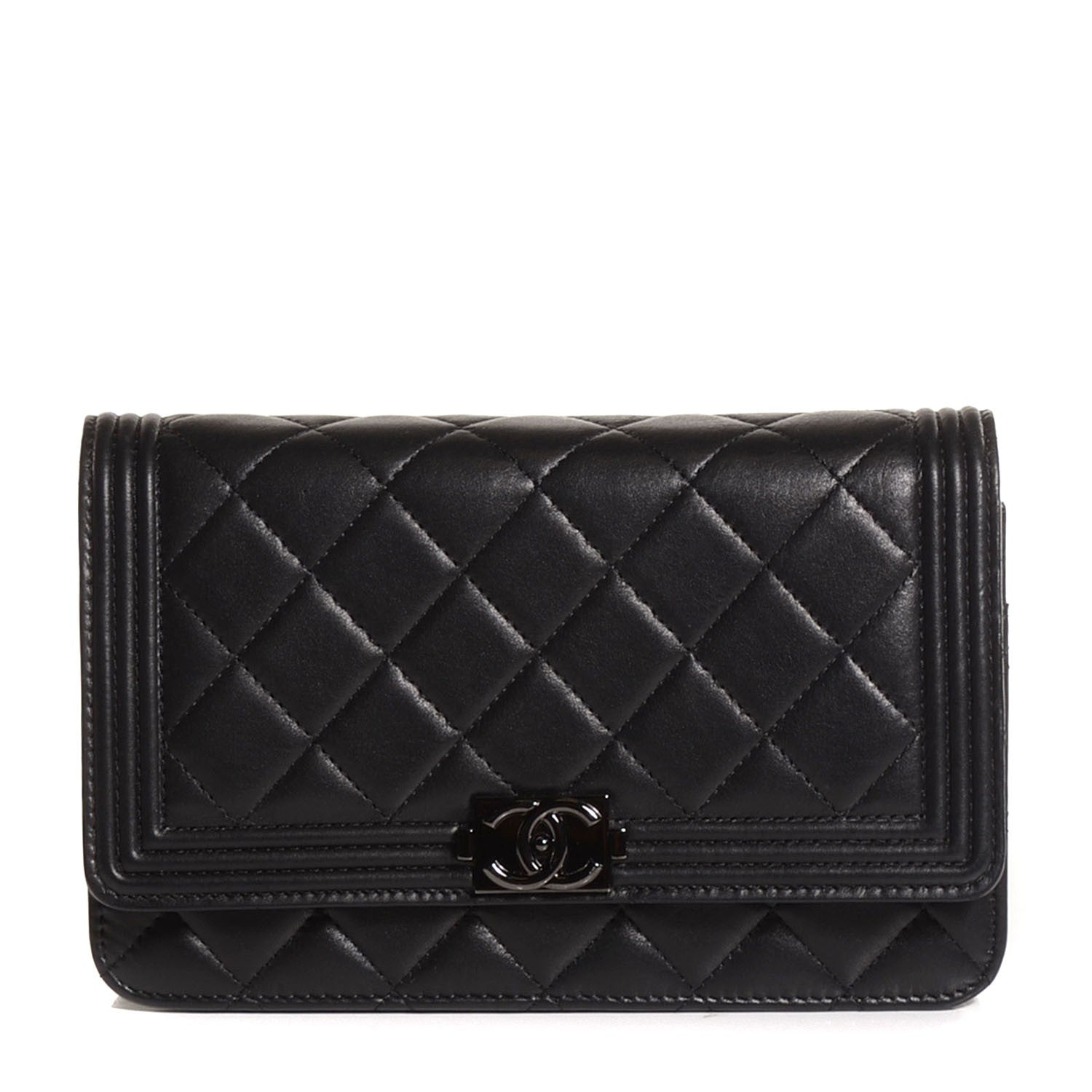 Chanel Calfskin Quilted Boy Wallet On Chain WOC So Black 1 of 8