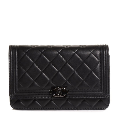 Chanel Calfskin Quilted Boy Wallet On Chain WOC So Black 1 of 8