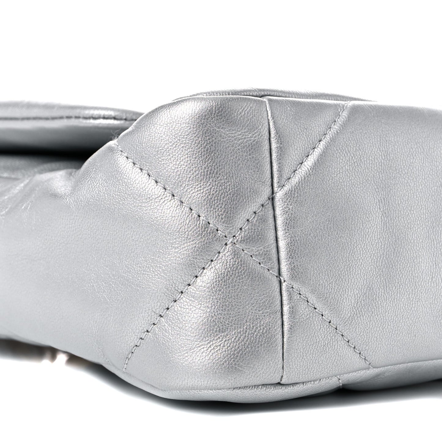Metallic Goatskin Quilted Medium Chanel 19 Flap Silver