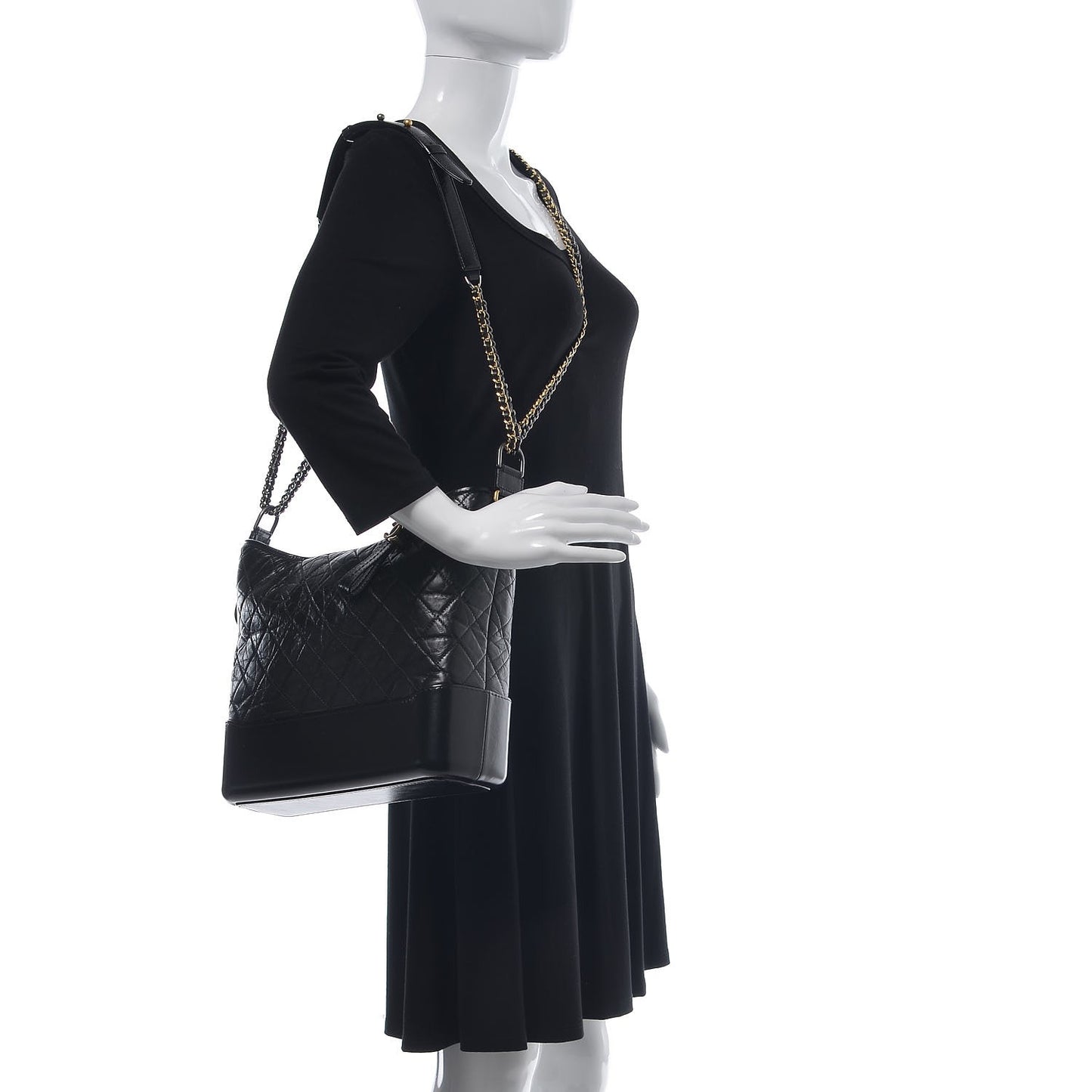 Aged Calfskin Quilted Large Gabrielle Hobo Black