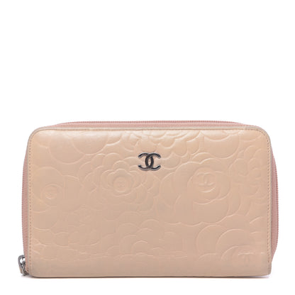 Chanel Lambskin Camellia Embossed Zip Around Organizer Wallet Pink 1 of 11