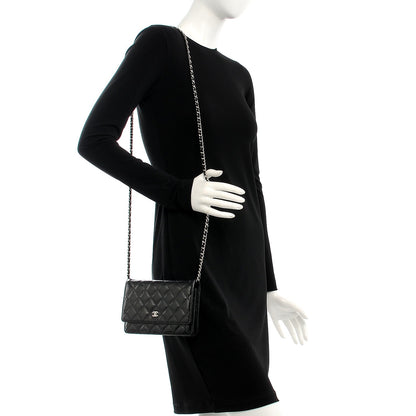Chanel Striated Patent Quilted Wallet on Chain WOC Black 2 of 11