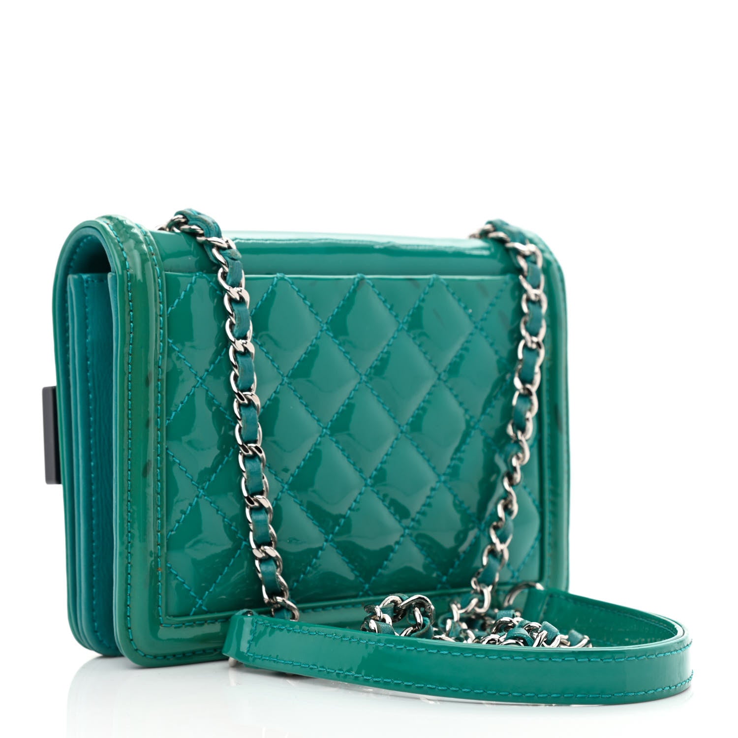 Chanel Plexiglass Patent Mini Boy Brick Flap Turquoise Navy 2 of 10