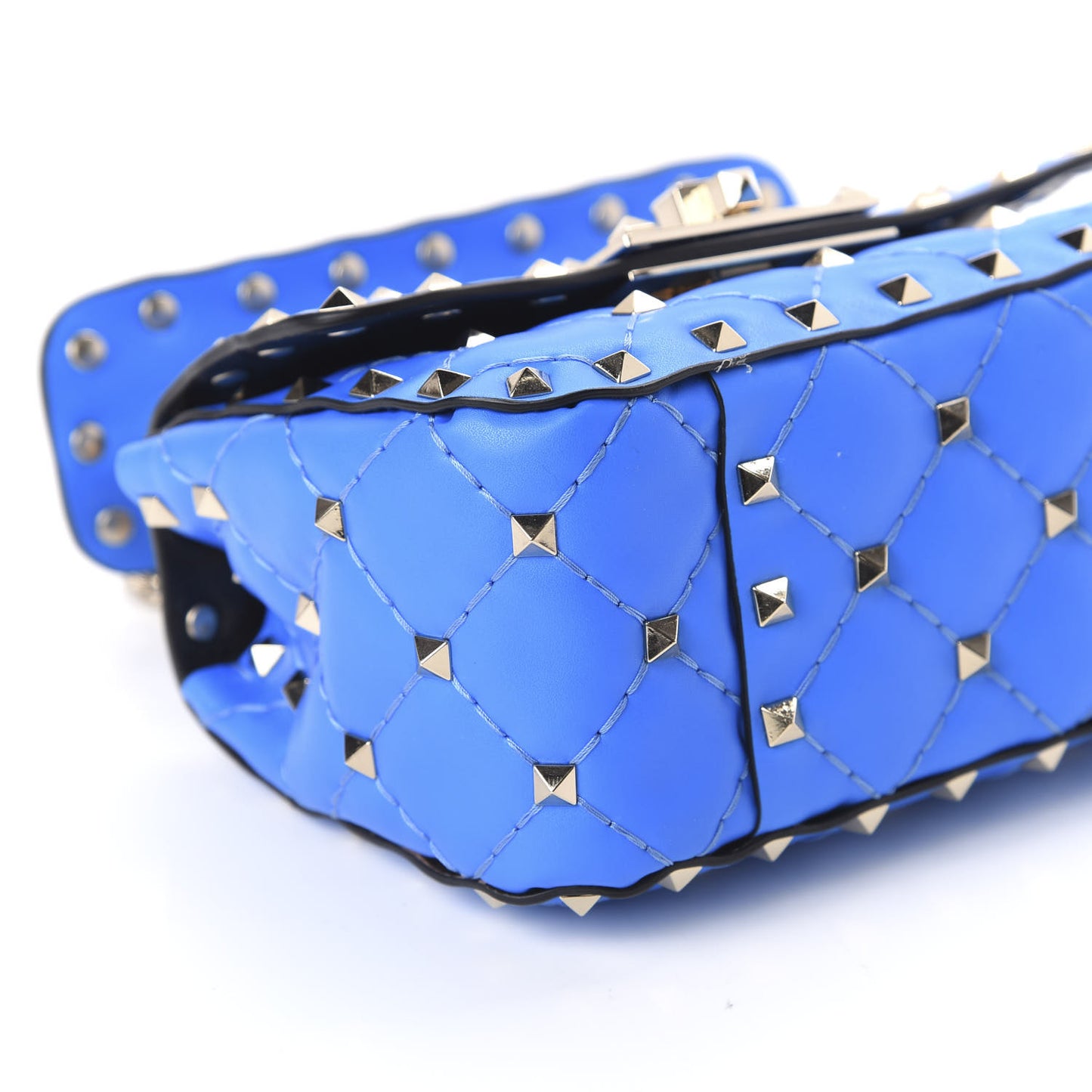 Calfskin Micro Rockstud Spike Shoulder Bag Blue Fluo
