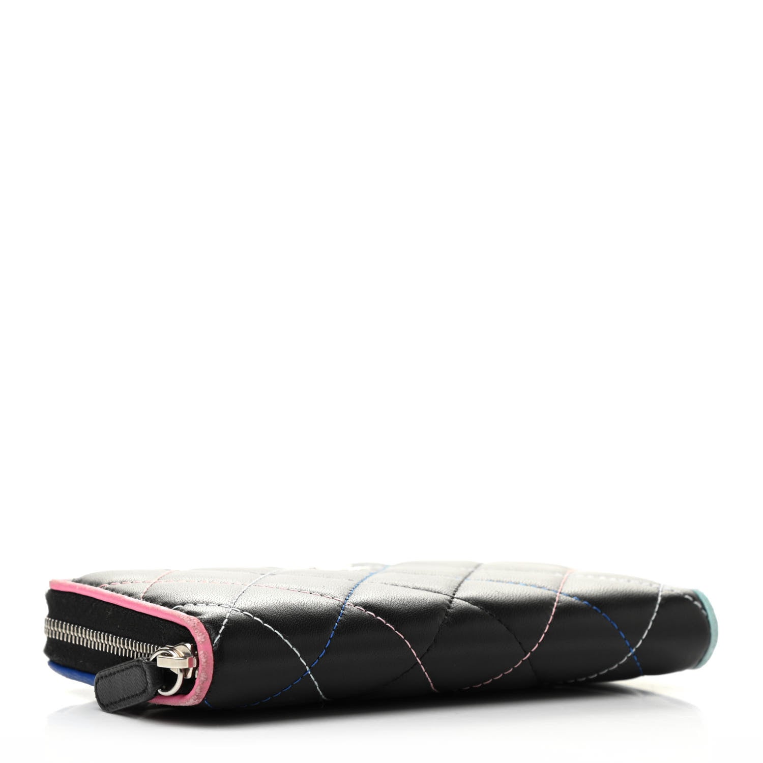 Chanel Lambskin Quilted Small Gusset Zip Around Wallet Black Pink Light Blue 4 of 12