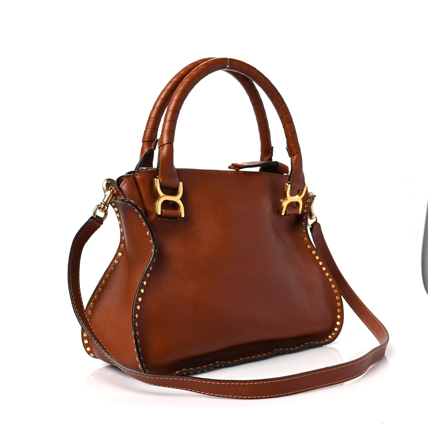 Calfskin Studded Medium Marcie Satchel Caramel