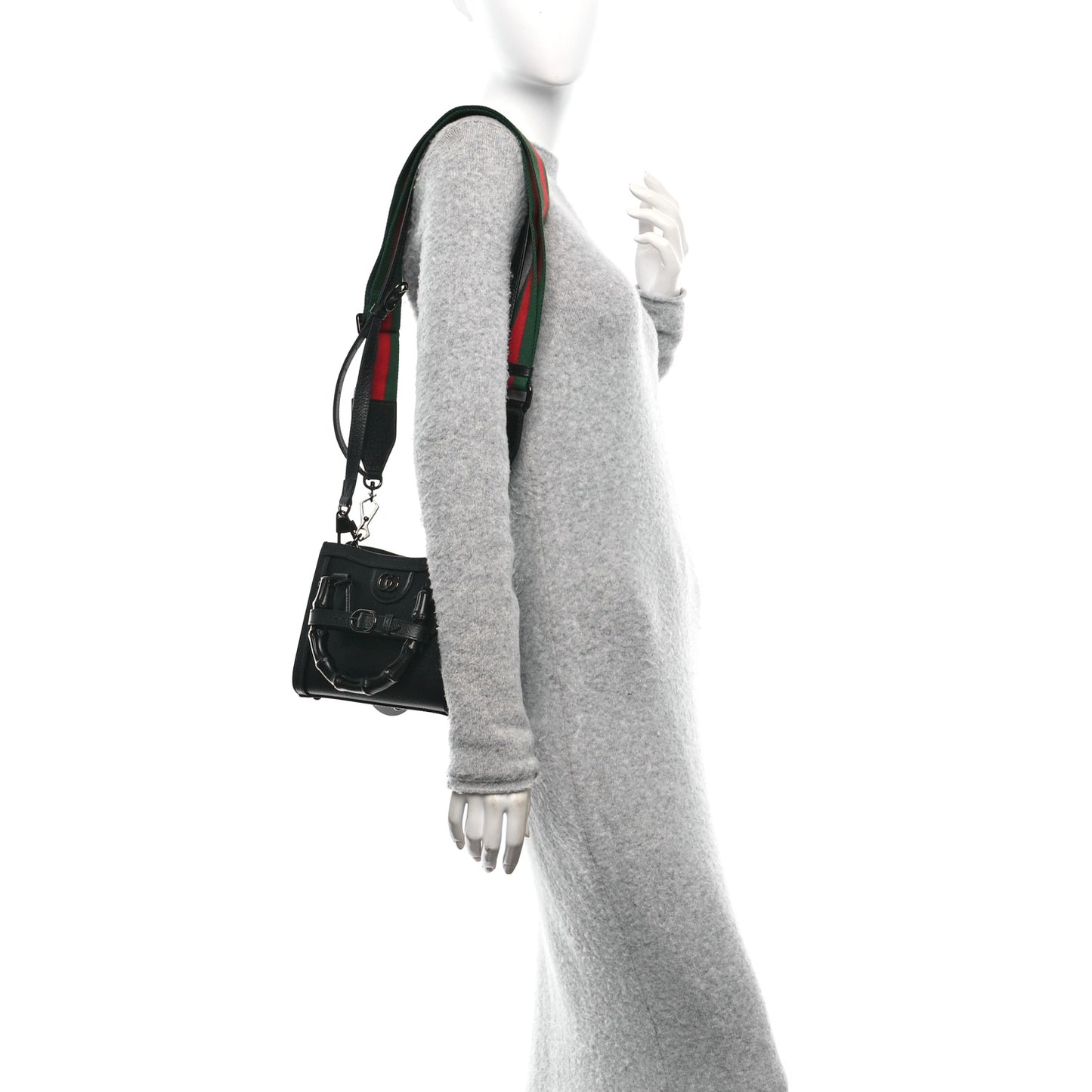 Textured Dollar Calfskin Web Monochrome Mini Diana Tote Bag Black
