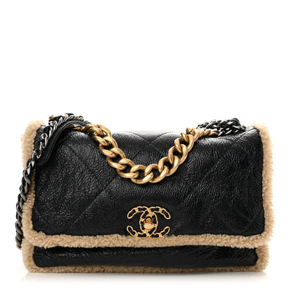 Chanel Crumpled Calfskin Shearling Sheepskin Quilted Large Chanel 19 Flap Navy 1 of 10