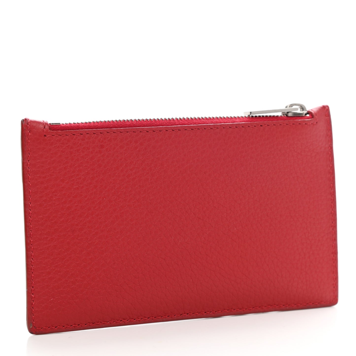 Grained Calfskin Zipped Card Holder Red