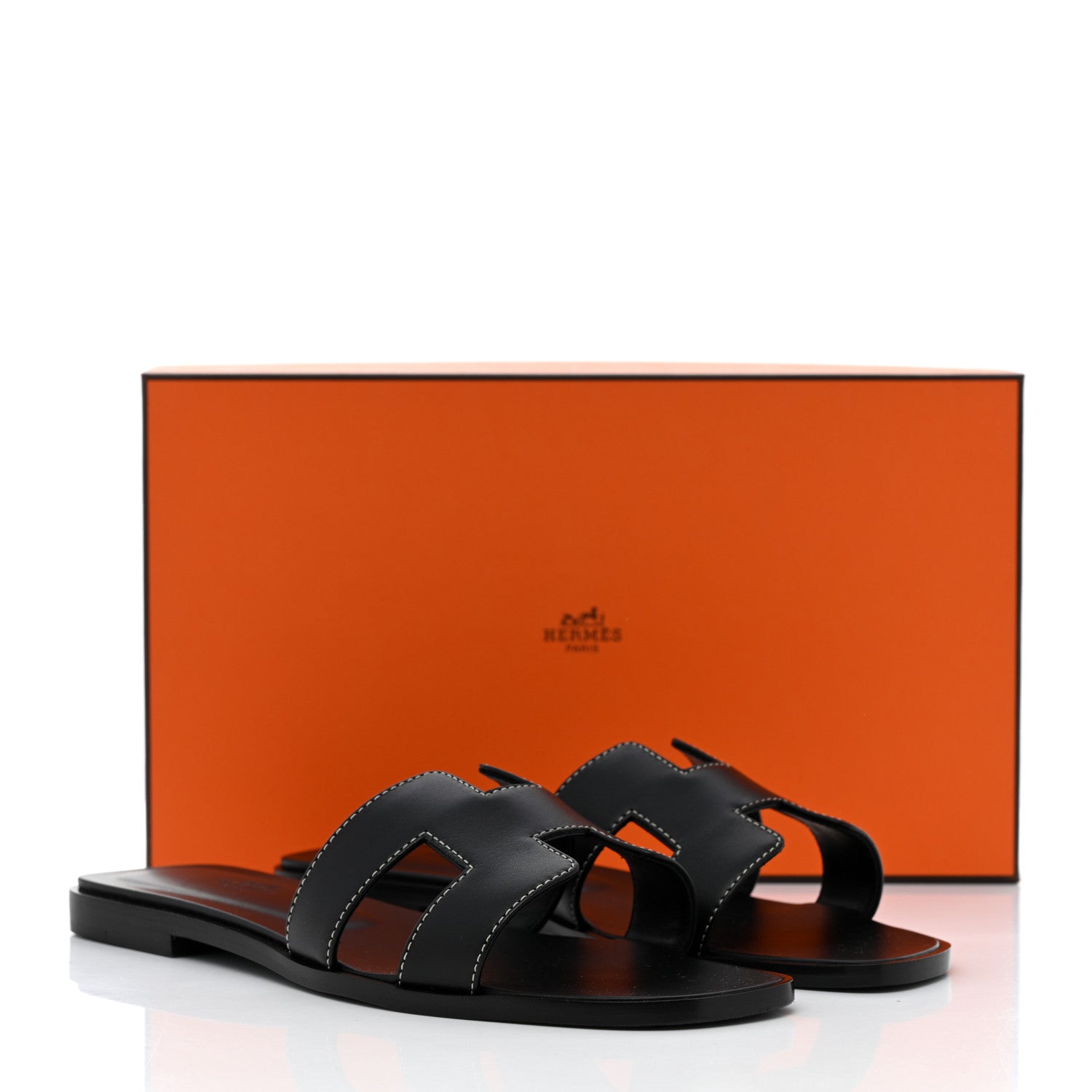 Hermes Box Calfskin Oran Sandals 37.5 Black 9 of 9