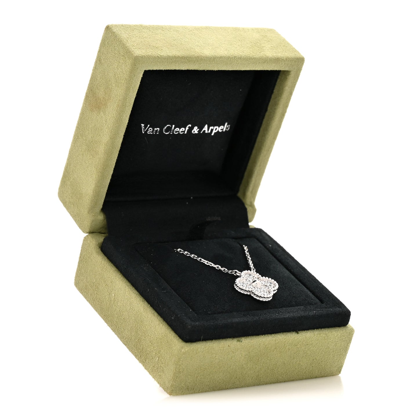 VAN CLEEF & ARPELS 18K White Gold Diamond Vintage Alhambra Pendant Necklace