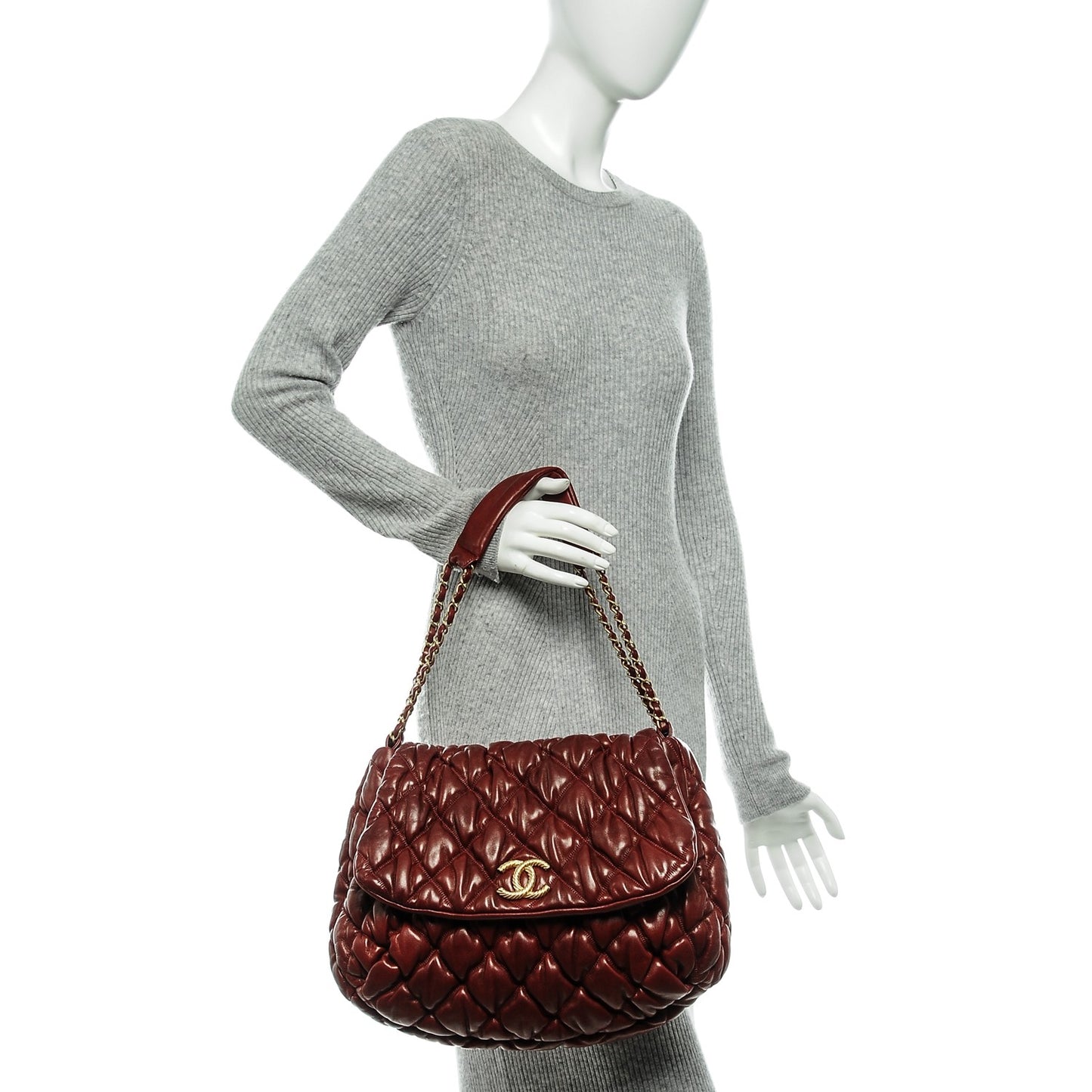 Calfskin Bubble Quilt Flap Bag Red