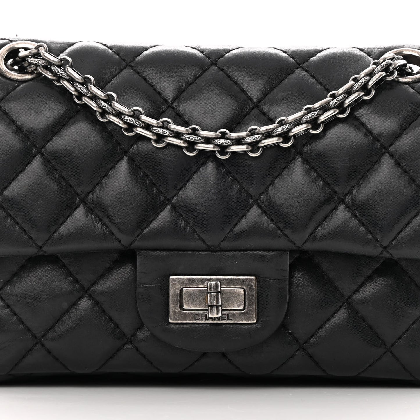 Iridescent Calfskin Quilted 2.55 Reissue 224 Flap Black