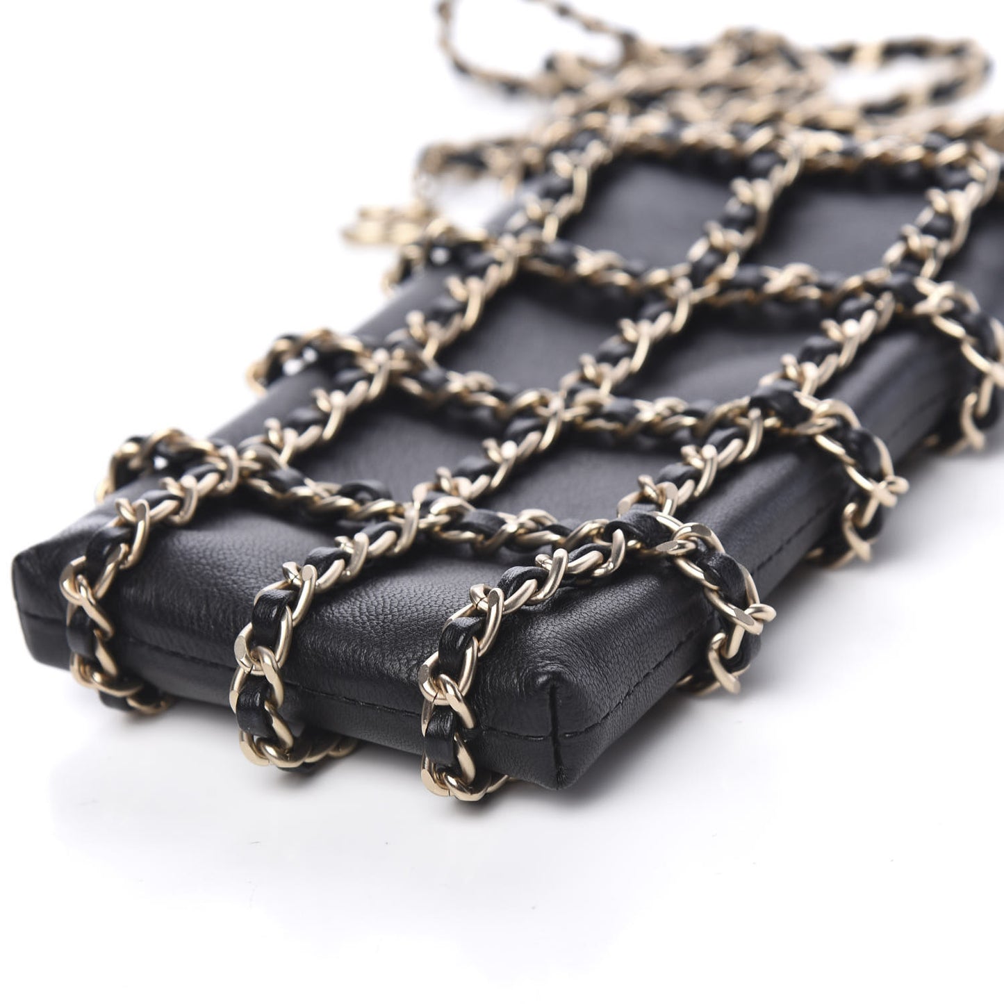 Lambskin Quilted Small Clutch With Chain Black