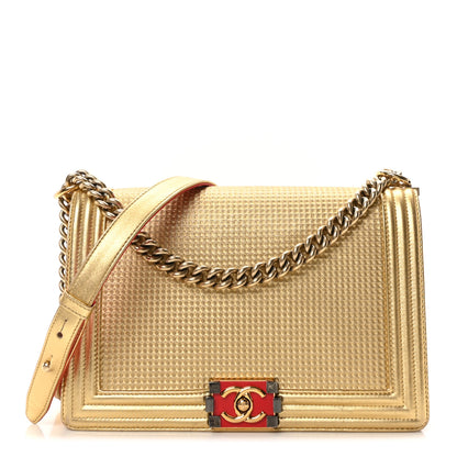 Chanel Metallic Lambskin Embossed New Medium Cube Boy Flap Gold 1 of 10