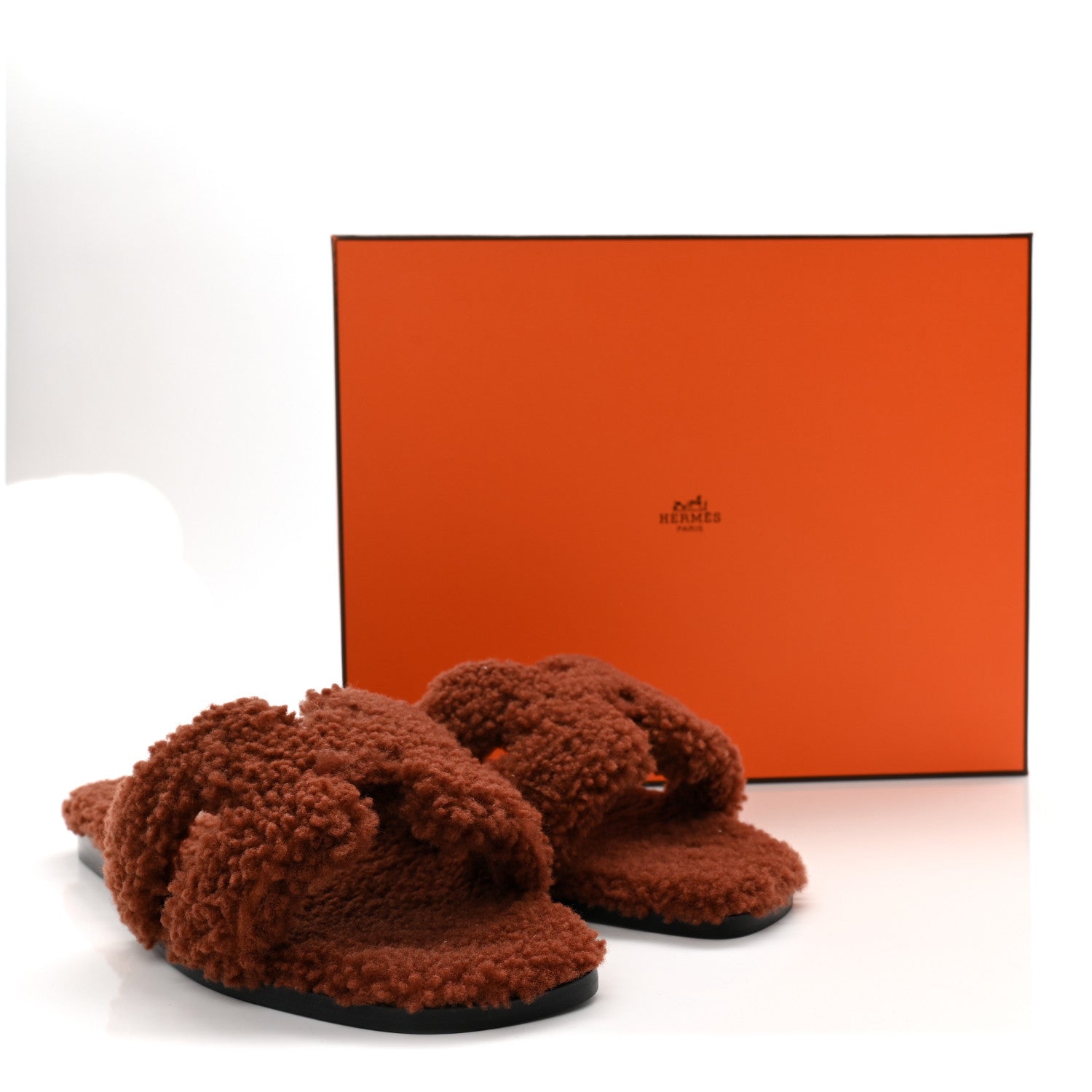 Hermes Woolskin Oran Sandals 37 Cognac 9 of 9