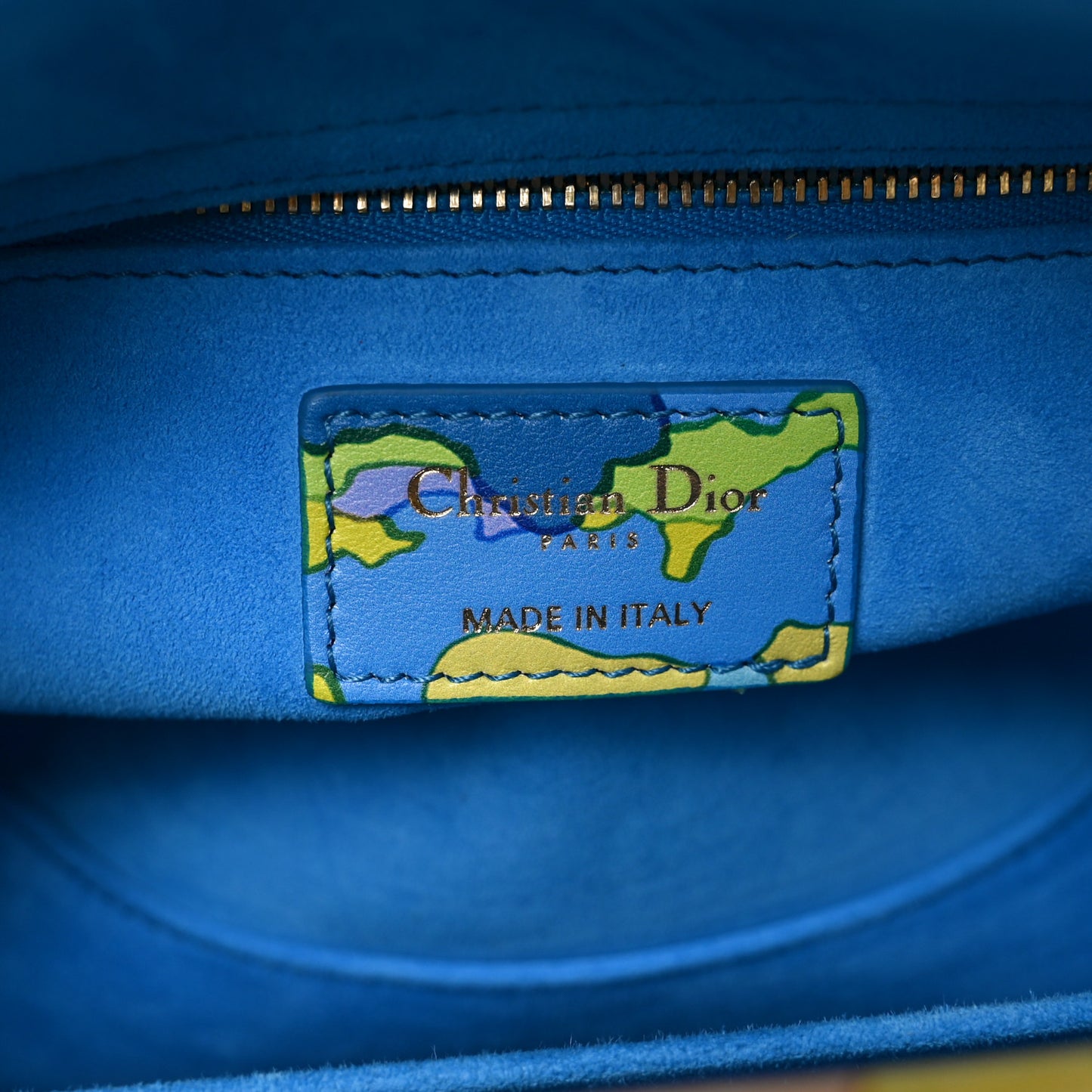 Calfskin Printed Woods All Over Medium Lady Dior Blue Multicolor