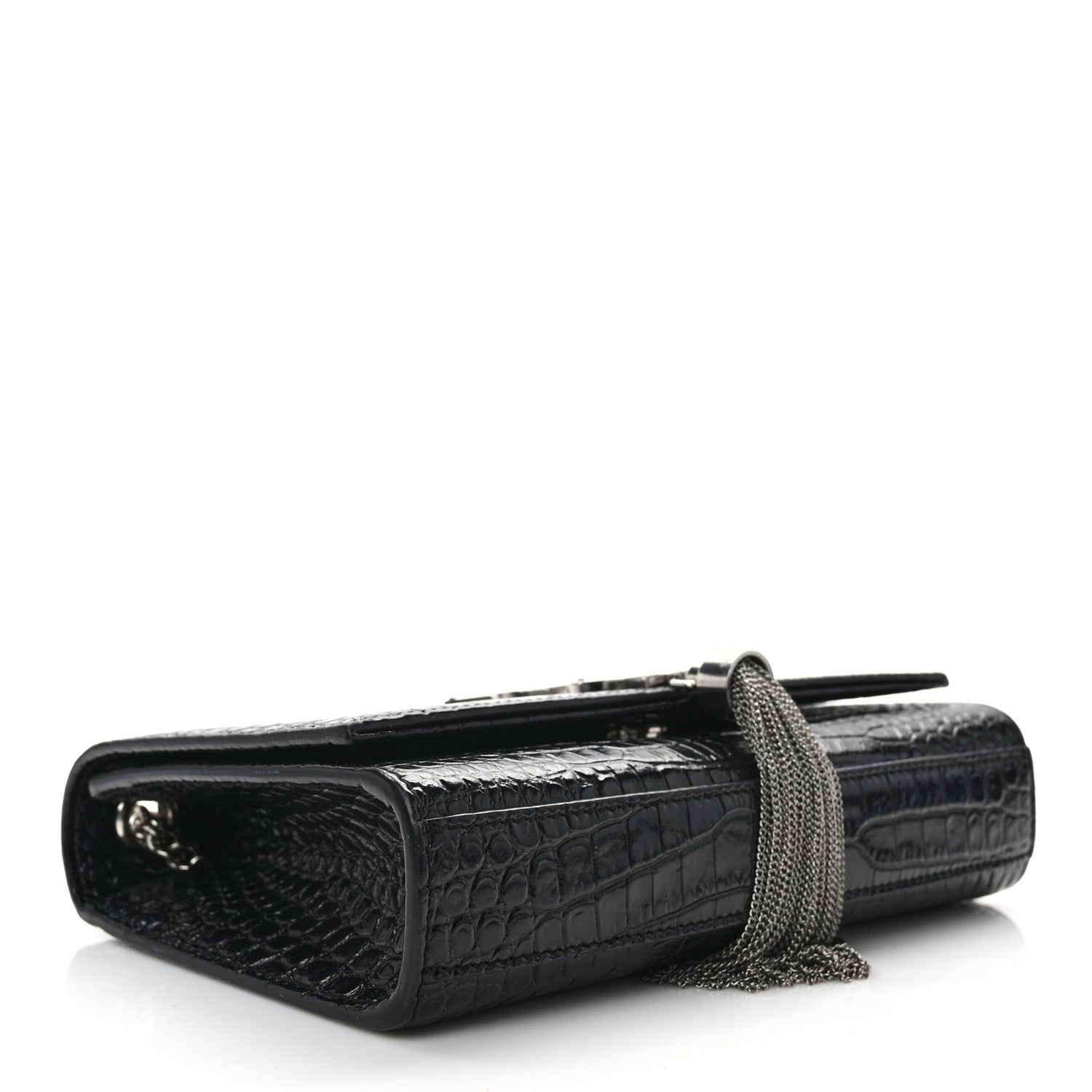 Saint Laurent SAINT LAURENT Calfskin Crocodile Embossed Small Classic Monogram Kate Tassel Satchel Black 4 of 12