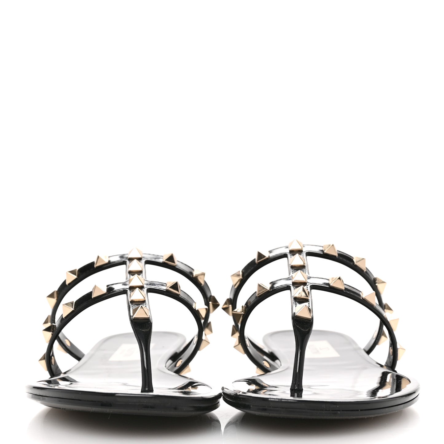 PVC Jelly Rockstud Caged Flat Thong Sandals 38 Black