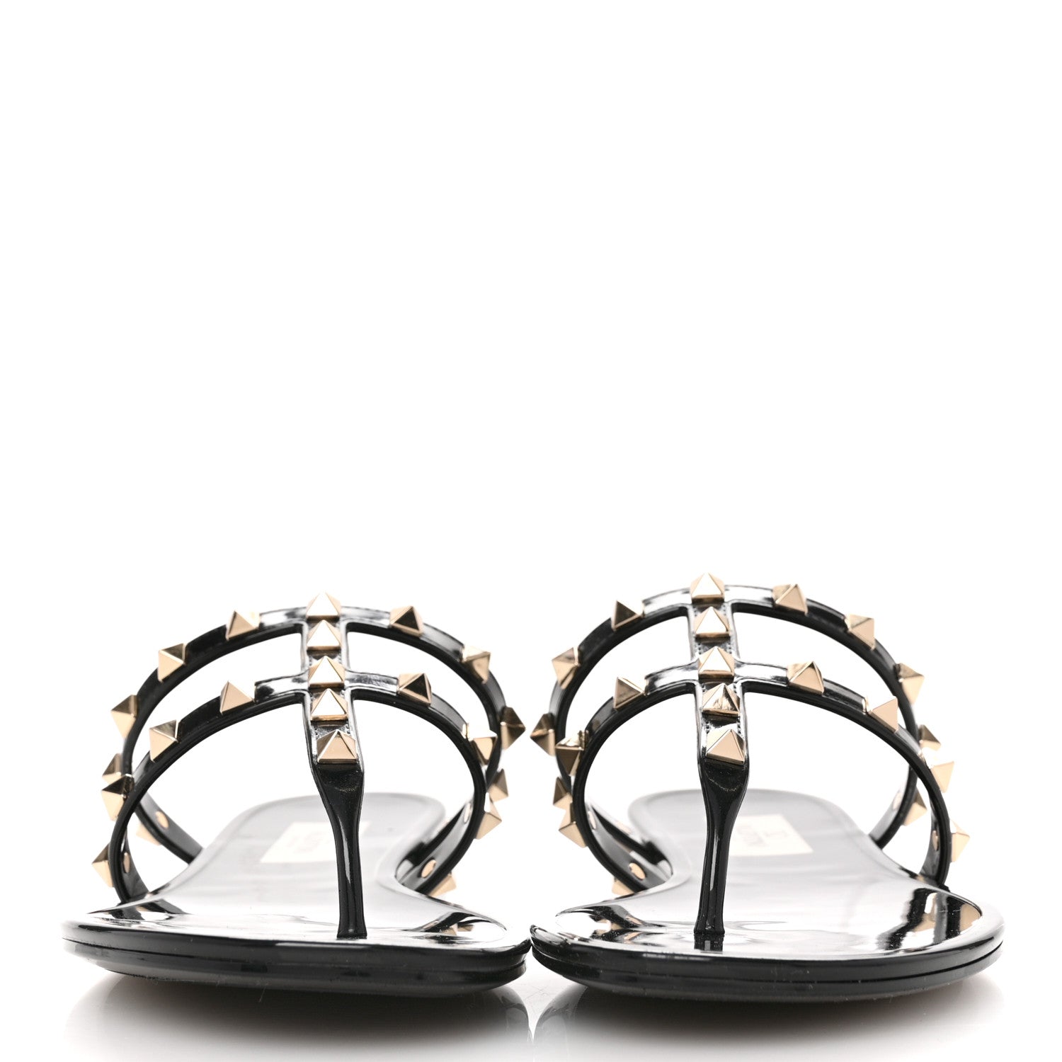 Valentino Garavani PVC Jelly Rockstud Caged Flat Thong Sandals 38 Black 3 of 8