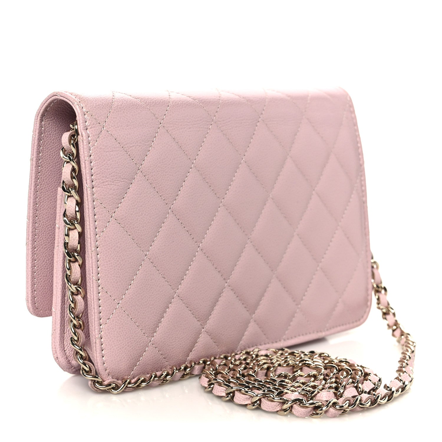 Chanel Caviar Quilted Studded CC Wallet on Chain WOC Light Pink 3 of 11