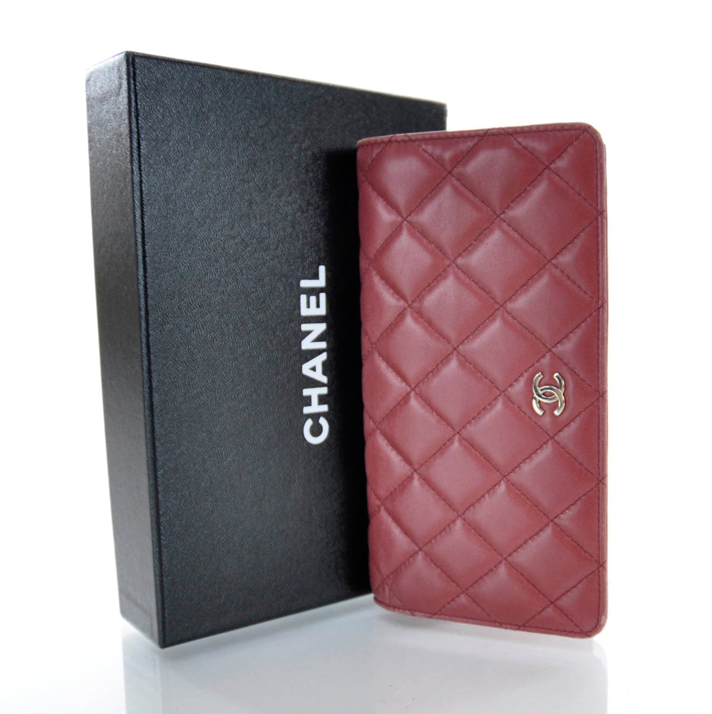 Lambskin Quilted Yen Wallet Red