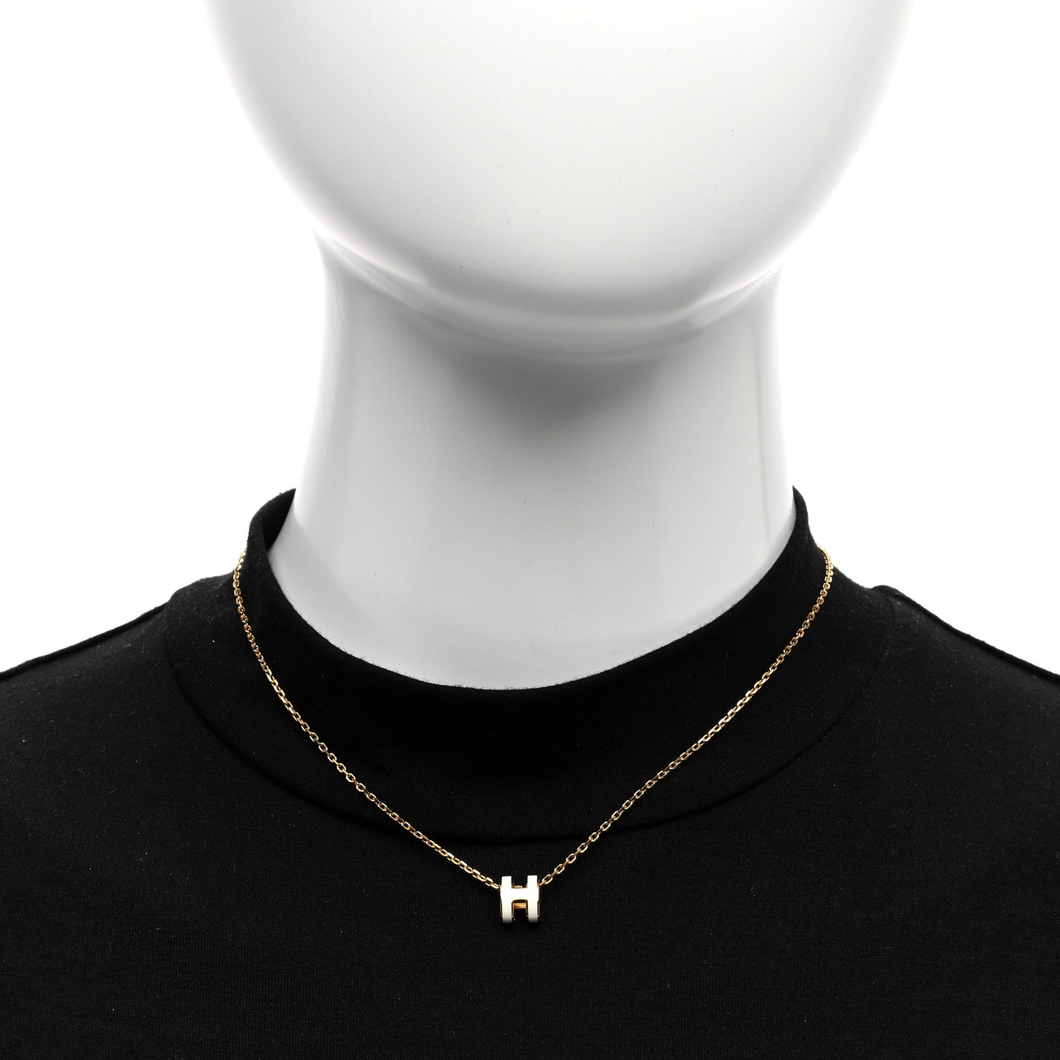 Hermes Lacquered Gold Mini Pop H Pendant Necklace White 2 of 6