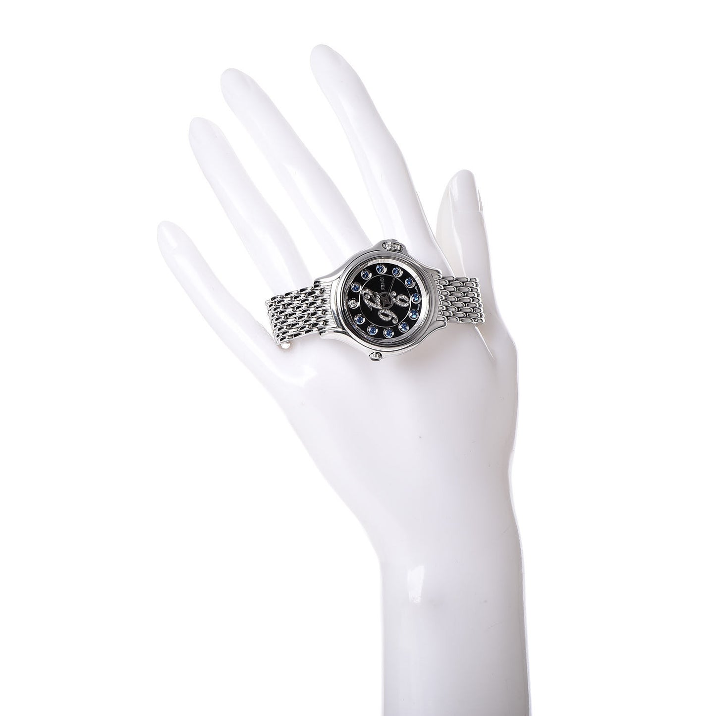 Stainless Steel Diamond Pave Topaz 33mm Crazy Carats Quartz Watch Black