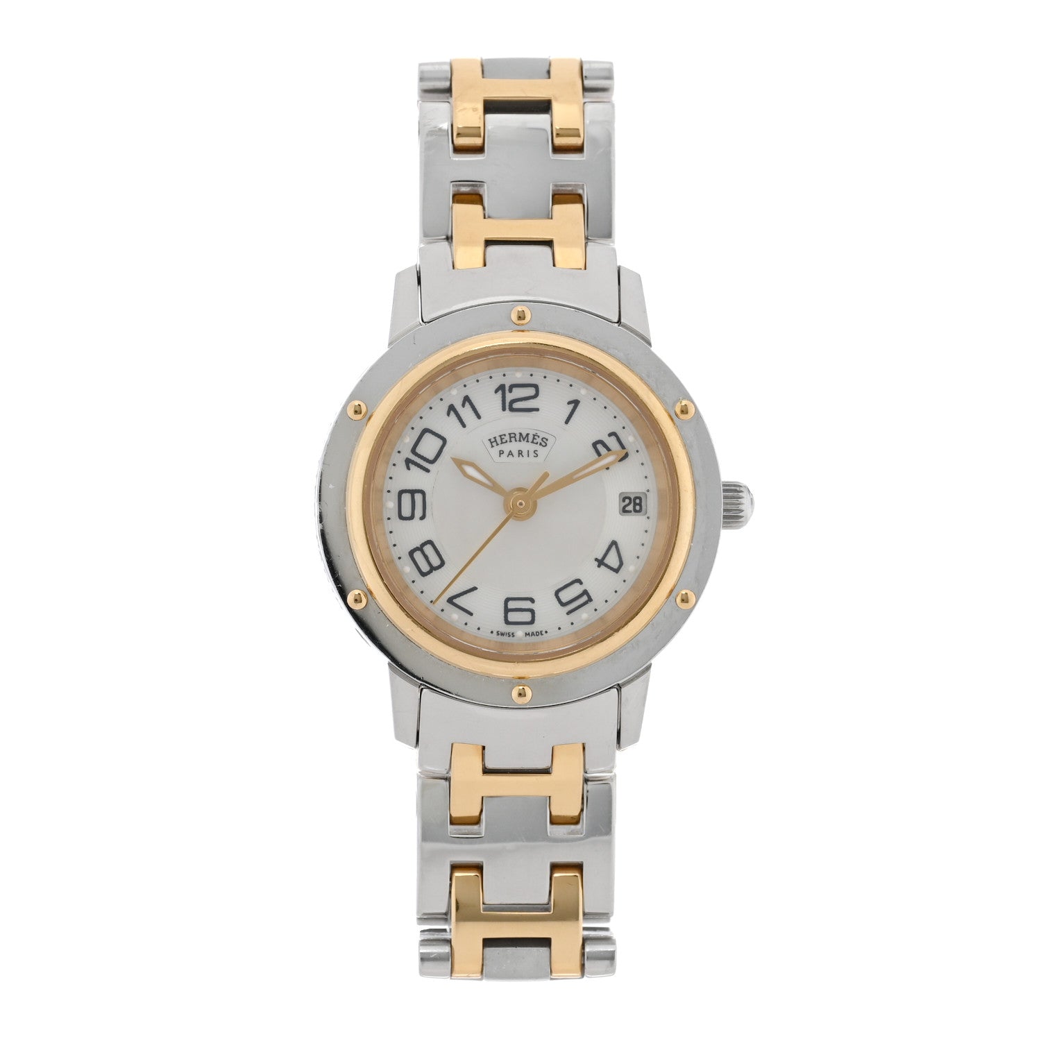 Hermes Stainless Steel Mother of Pearl 24mm Clipper Quartz Watch Gold 1 of 4