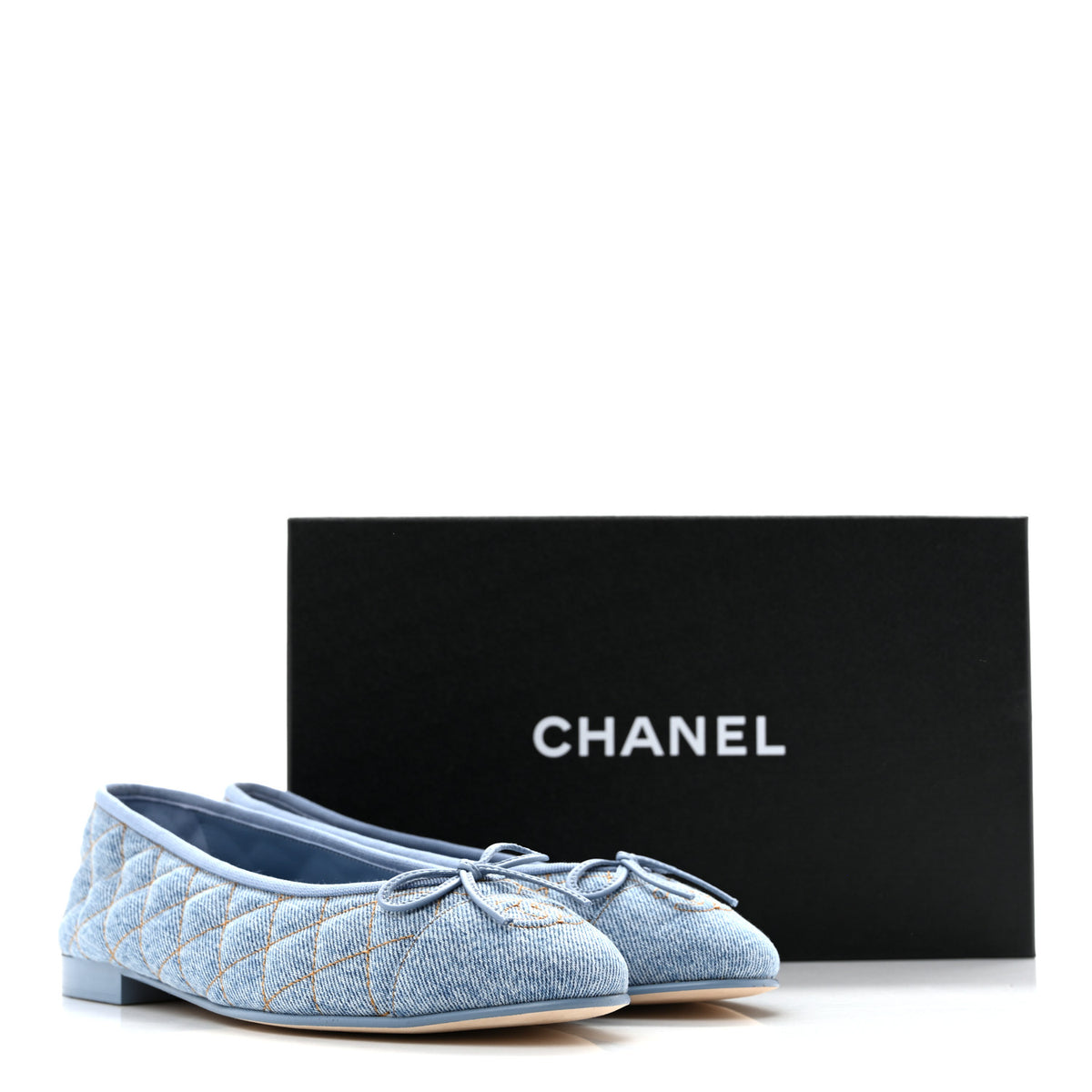 Chanel Denim Quilted CC Cap Toe Ballerina Flats 39.5 Light Blue 10 of 10