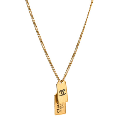 Chanel ID Dog Tag Charm Necklace Gold 1 of 6