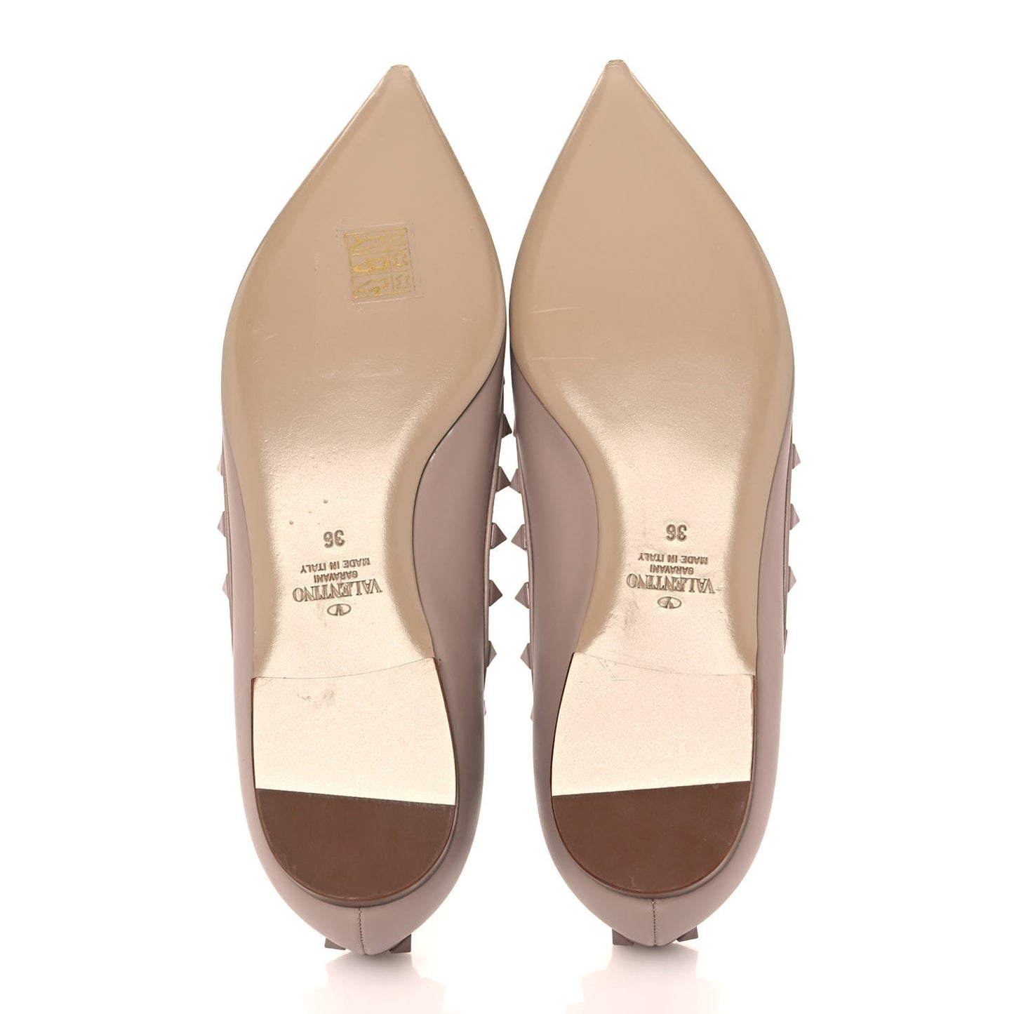 Calfskin Lacquered Monochrome Rockstud Ballerina Flats 36 Poudre